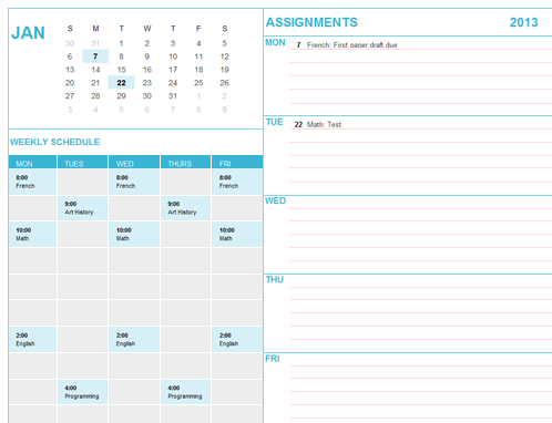 Student calendar Student calendar