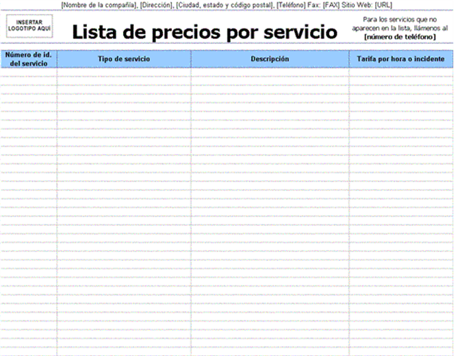 formato lista de precios excel