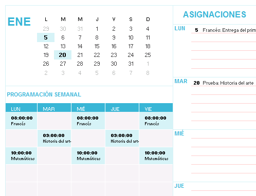 Calendario para estudiantes Calendario para estudiantes