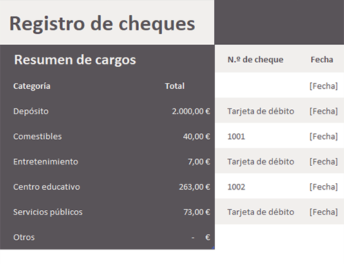 Registro de cheques Registro de cheques