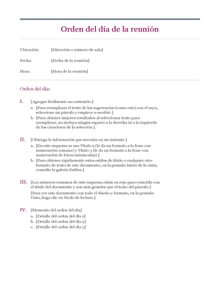 Orden del día para reuniones clásico Orden del día para reuniones clásico
