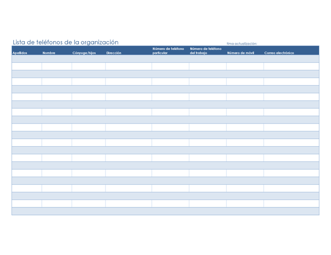 Lista de teléfonos de la organización Lista de teléfonos de la organización