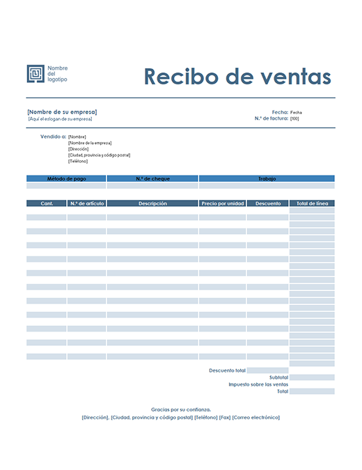Recibo de ventas (diseño Azul sencillo) Recibo de ventas (diseño Azul sencillo)