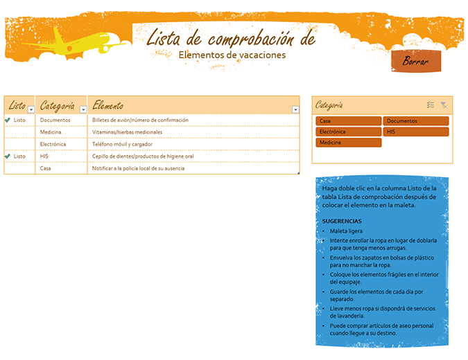 Lista de comprobación de elementos de vacaciones Lista de comprobación de elementos de vacaciones