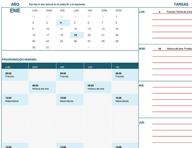 Calendario para estudiantes (LUN.) Calendario para estudiantes (LUN.)