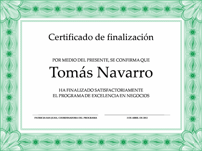 Certificado de participación (verde) Certificado de participación (verde)
