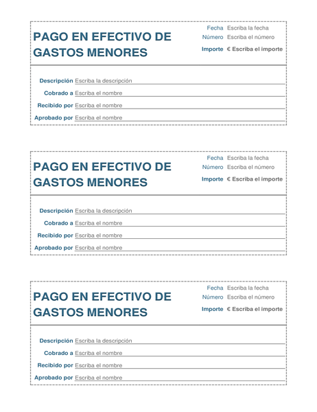 Pago en efectivo de gastos menores (3 por página) Pago en efectivo de gastos menores (3 por página)