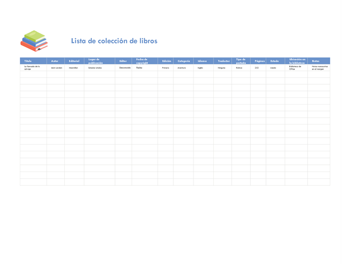 Lista de una colección de libros Lista de una colección de libros