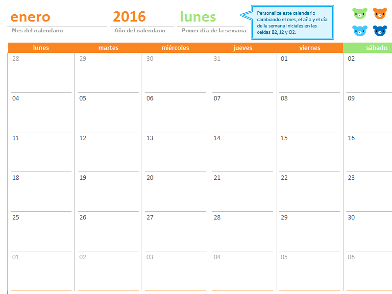 Calendario mensual de cualquier año (12 páginas, diseño Ositos arcoíris) Calendario mensual de cualquier año (12 páginas, diseño Ositos arcoíris)
