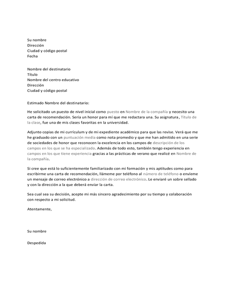 Carta para un profesor en la que se le solicita una recomendación laboral Carta para un profesor en la que se le solicita una recomendación laboral