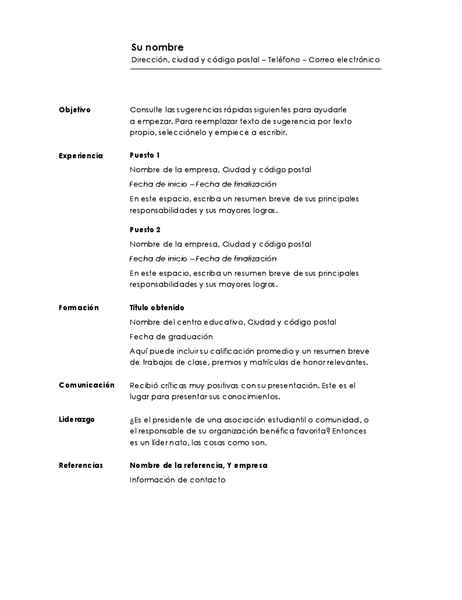 Currículum cronológico (diseño Minimalista) Currículum cronológico (diseño Minimalista)
