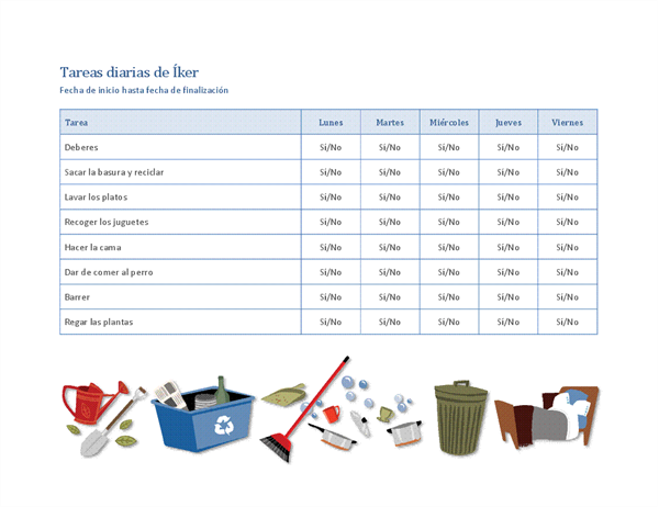 Lista de comprobación de las tareas domésticas de los niños Lista de comprobación de las tareas domésticas de los niños