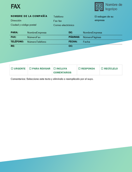 Portada de fax (diseño degradado verde) Portada de fax (diseño degradado verde)