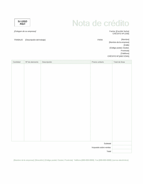 Nota de crédito (diseño verde) Nota de crédito (diseño verde)