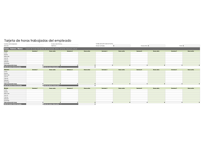 Tarjeta de horas trabajadas del empleado (diaria, semanal, mensual y anual) Tarjeta de horas trabajadas del empleado (diaria, semanal, mensual y anual)