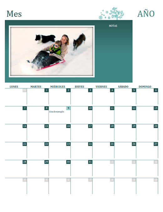 Calendario familiar estacional (cualquier año, de lunes a domingo) Calendario familiar estacional (cualquier año, de lunes a domingo)
