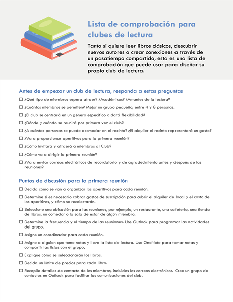 Lista de comprobación para clubes de lectura Lista de comprobación para clubes de lectura