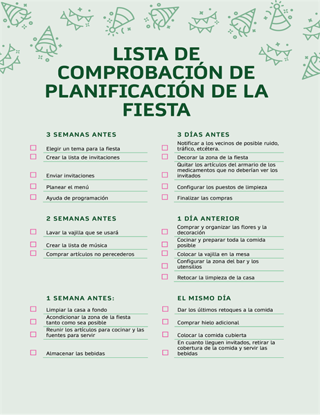Lista de comprobación de planificación de la fiesta Lista de comprobación de planificación de la fiesta
