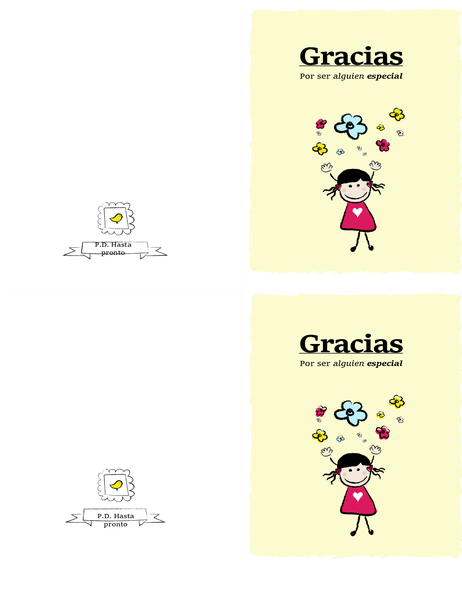 Tarjeta de agradecimiento para niña pequeña Tarjeta de agradecimiento para niña pequeña