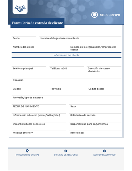 Formulario de entrada de cliente de pequeña empresa Formulario de entrada de cliente de pequeña empresa