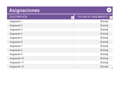 Organizador de asignaciones del estudiante Organizador de asignaciones del estudiante