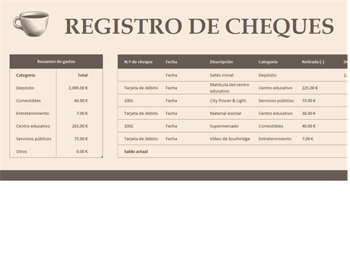 Registro de cheques Registro de cheques