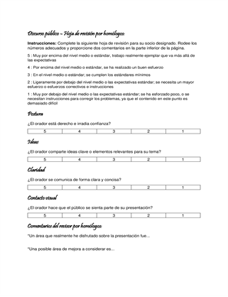 Hoja de revisión por homólogos de discurso público Hoja de revisión por homólogos de discurso público