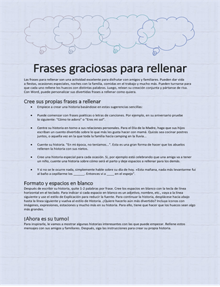 Historia divertida para rellenar Historia divertida para rellenar