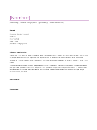 Carta de presentación con currículum vítae (violeta) - Office Templates