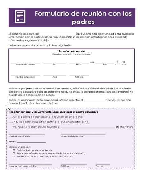 Formulario de reunión con los padres Formulario de reunión con los padres