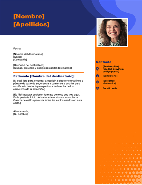 Carta de presentación con foto de cara Carta de presentación con foto de cara