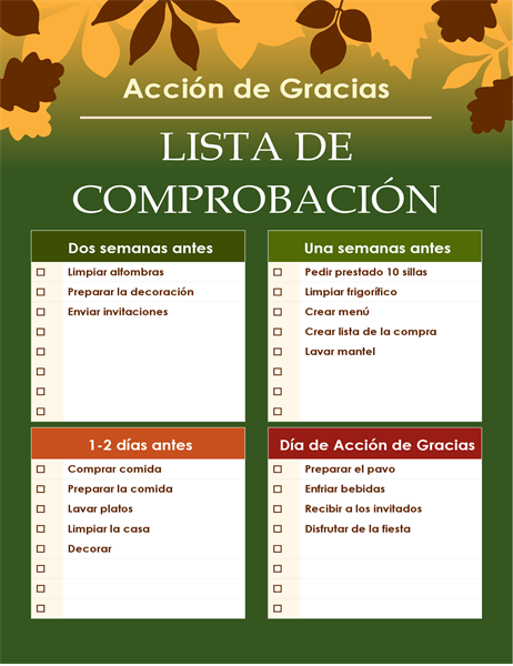 Lista de verificación de Acción de Gracias ecológico Lista de verificación de Acción de Gracias ecológico