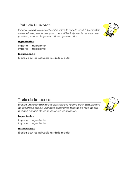 Tarjetas de recetas (2 por página) Tarjetas de recetas (2 por página)