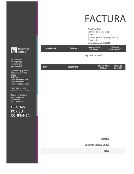 Factura de servicio (diseño Degradado azul) Factura de servicio (diseño Degradado azul)