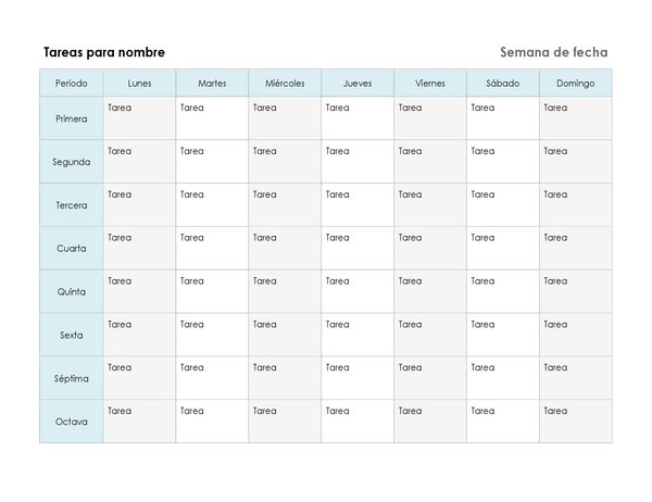 Programación de tareas semanales Programación de tareas semanales