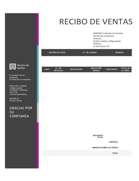 Recibo De Ventas Diseno Degradado Azul