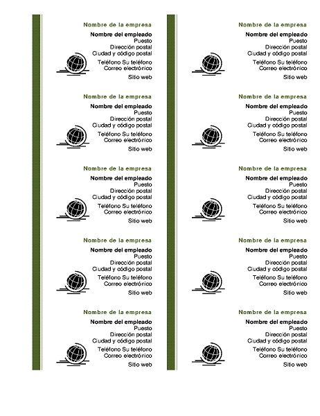 Tarjetas de presentación (10 por cada página) Tarjetas de presentación (10 por cada página)