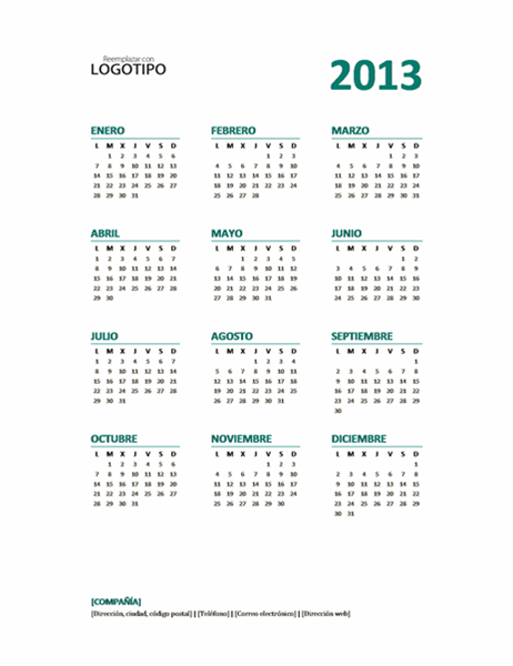 Calendario anual de 2013 (formato L-D) Calendario anual de 2013 (formato L-D)