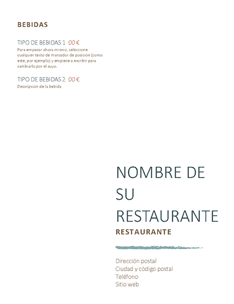 Menú de restaurante Menú de restaurante