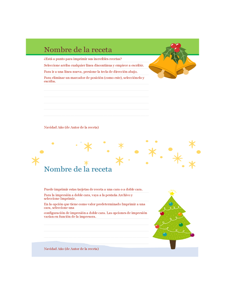Tarjetas de recetas (diseño Espíritu navideño, 2 por página, para Avery 5889) Tarjetas de recetas (diseño Espíritu navideño, 2 por página, para Avery 5889)
