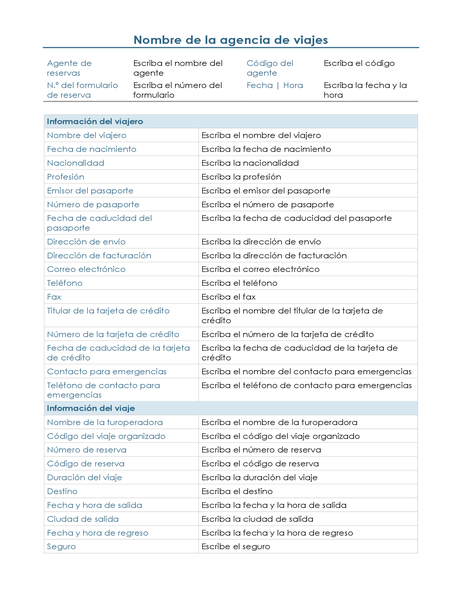 Formulario de planificación del viaje del cliente Formulario de planificación del viaje del cliente