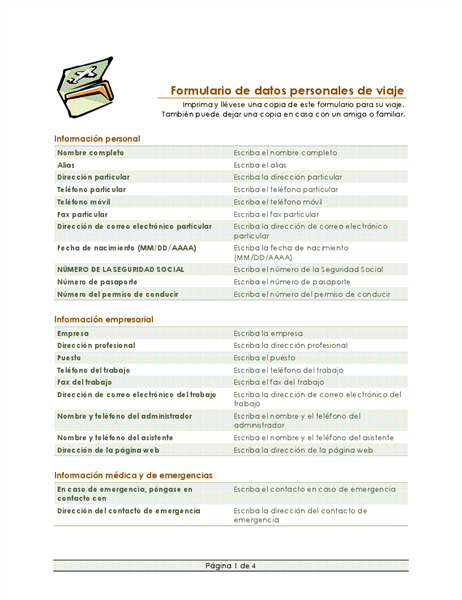 Itinerario de viaje y formulario de datos personales Itinerario de viaje y formulario de datos personales