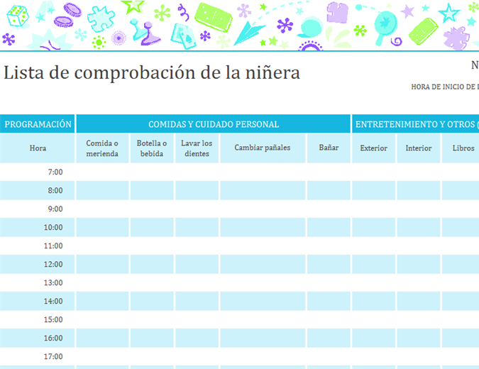 Lista de comprobación de niñera con programación Lista de comprobación de niñera con programación