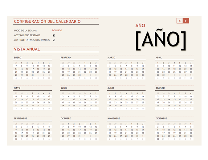 Calendario de cualquier año con días festivos Calendario de cualquier año con días festivos