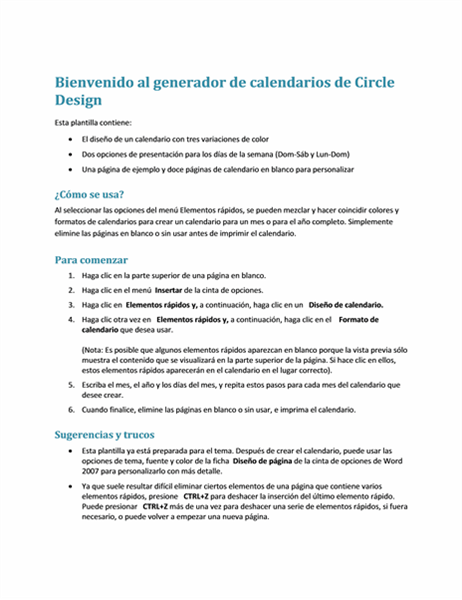 Generador de calendarios mensuales (diseño con círculos) Generador de calendarios mensuales (diseño con círculos)