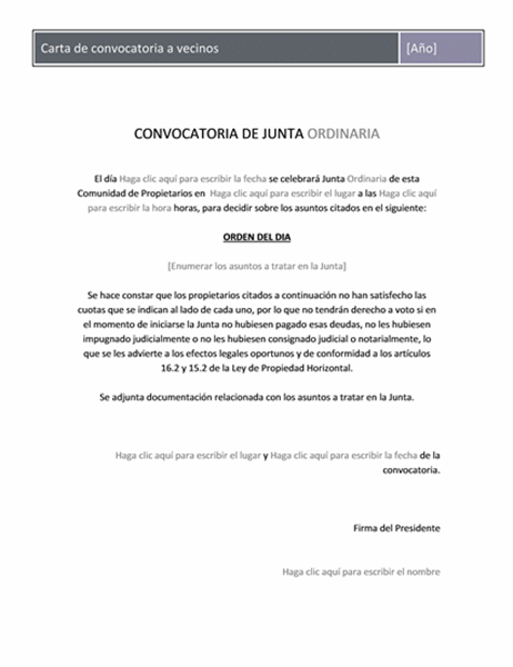 Carta de convocatoria a vecinos