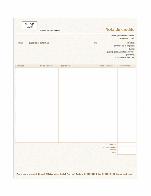 Nota de crédito (diseño Siena) Nota de crédito (diseño Siena)