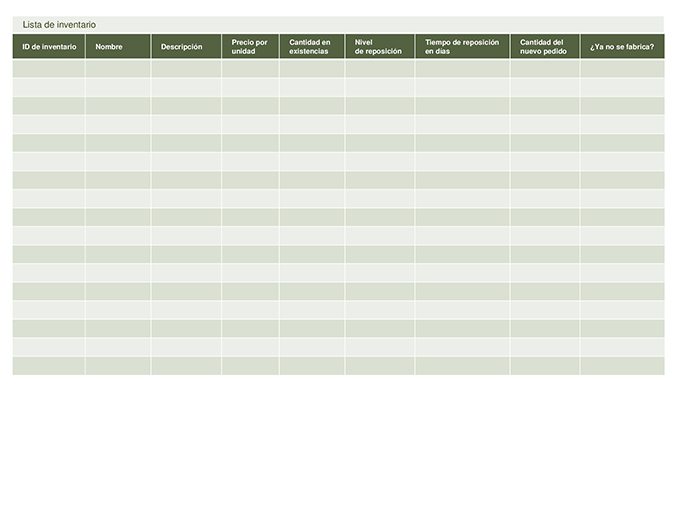 Lista de inventario Lista de inventario