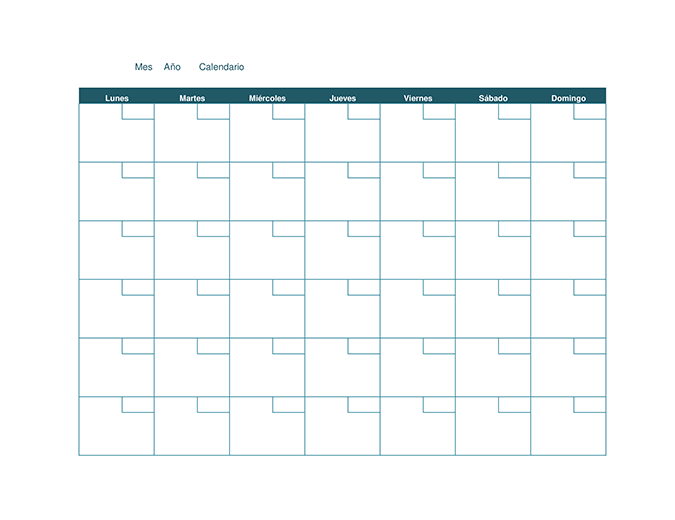 Calendario mensual en blanco Calendario mensual en blanco
