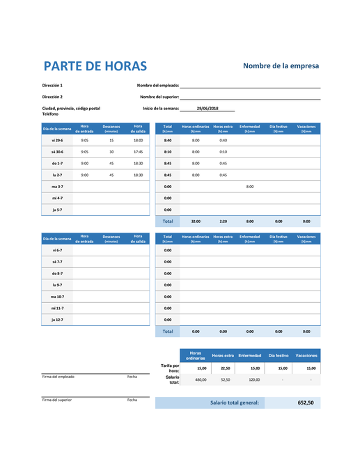 Parte de horas semanal Parte de horas semanal